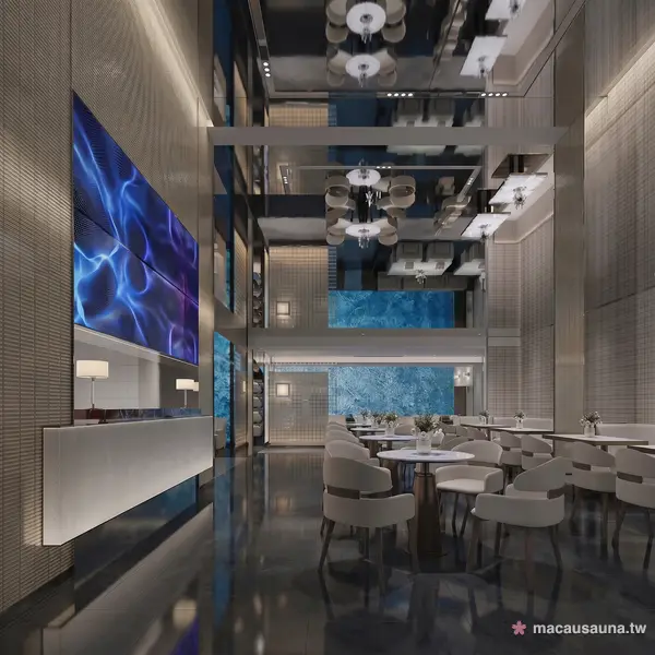 巨亨桑拿挑高中庭餐廳 藍色光幕水晶吊燈
