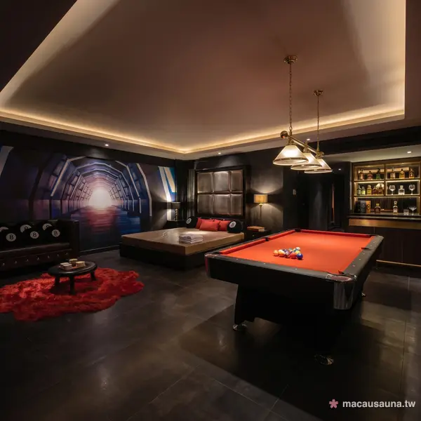 晉會MCLUB撞球桌主題套房與時光隧道壁畫，澳門桑拿娛樂房